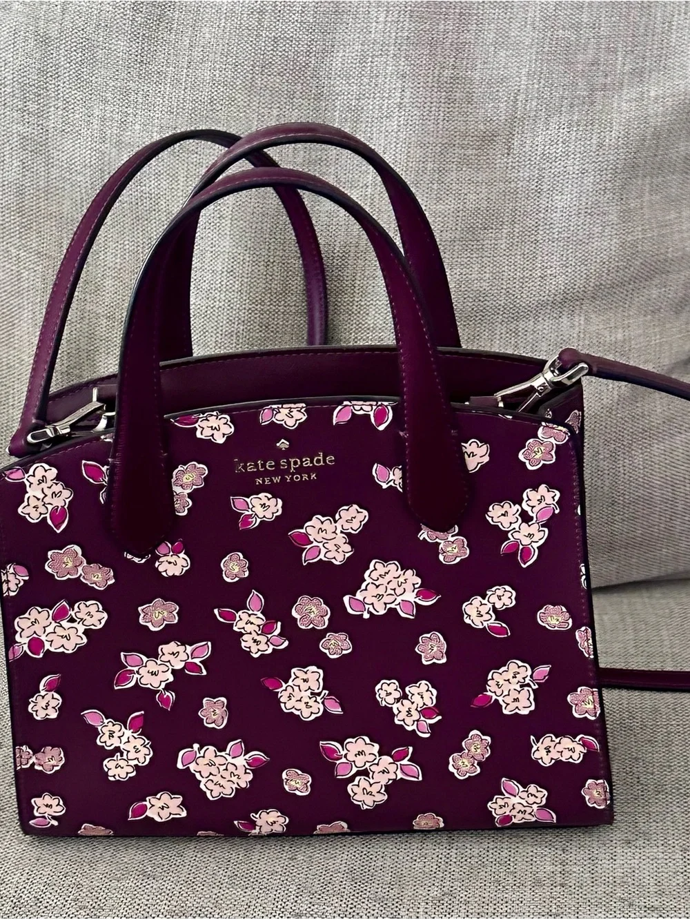kate spade Burgundy Floral Crossbody Satchel - Picture 2 of 2